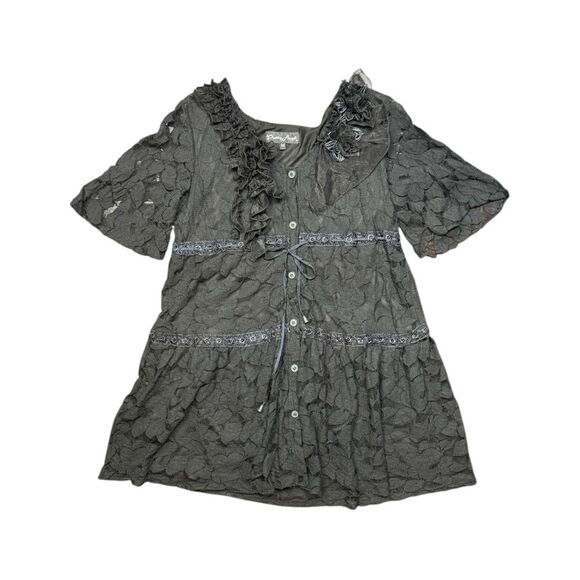Y2K Pretty Angel Black Lace Coquette Floral Mini Dress Size Medium - Picture 1 of 8